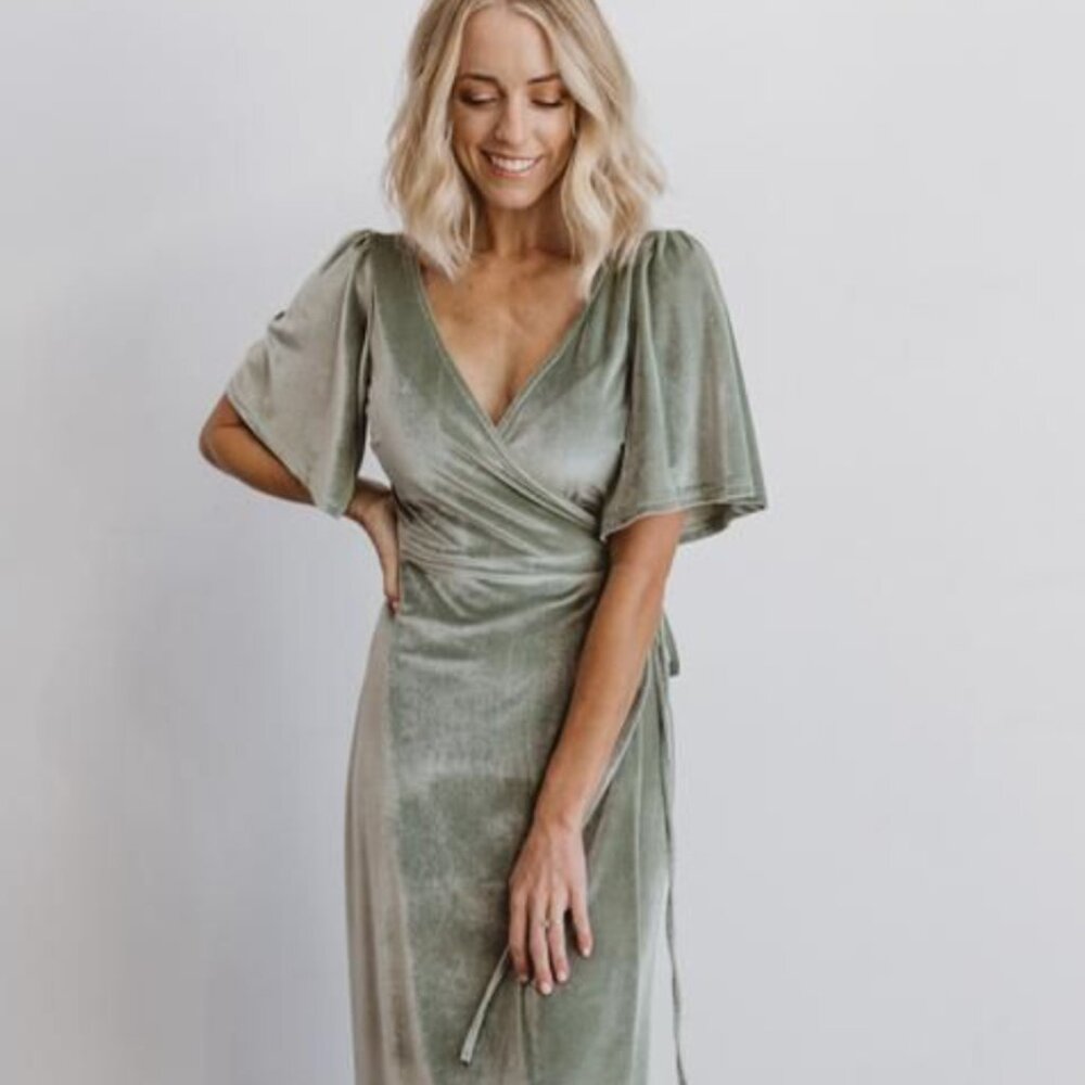 Baltic Born Meghan Velvet Wrap Dress in Sage Green S